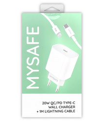 MYSAFE CH20W WALL CHARGER L77 TYPE-C + LIGHTNING CABLE 1M WHITE