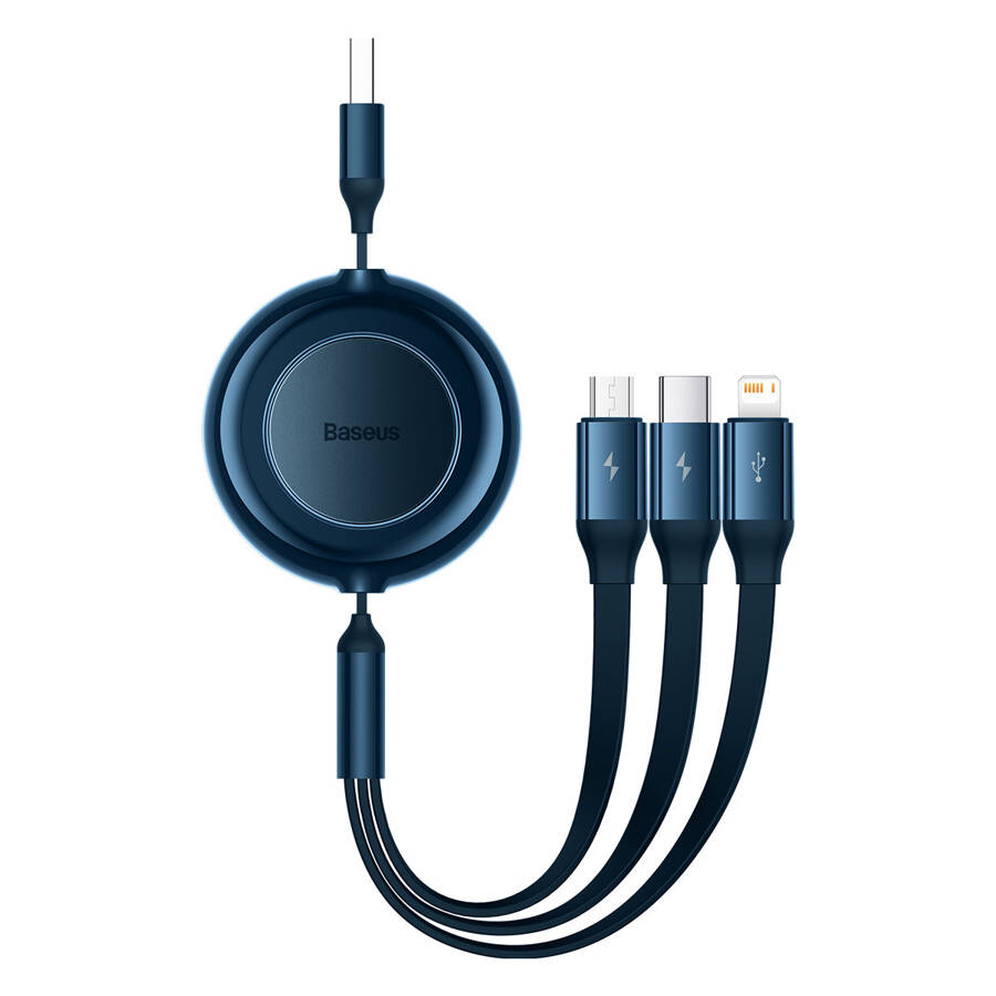 BASEUS BRIGHT MIRROR 2 3IN1 USB TYPE A CABLE - MICRO USB + LIGHTNING + USB TYPE C 3.5A 1.1M BLUE (CAMJ010003)