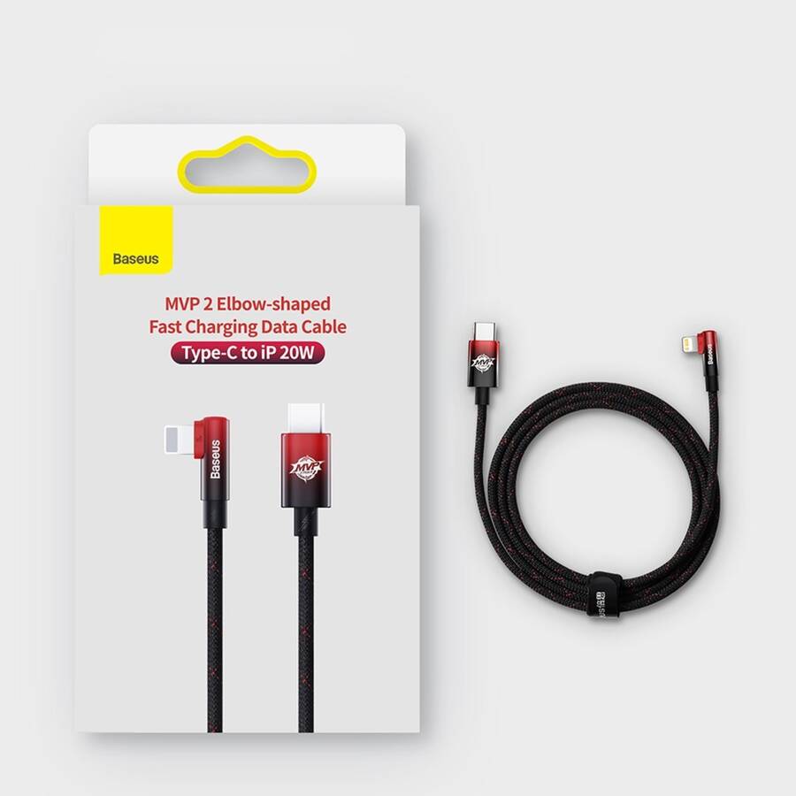 BASEUS MVP 2 ELBOW-SHAPED FAST CHARGING DATA CABLE TYPE-C TO IP 20W 2M BLACK+RED