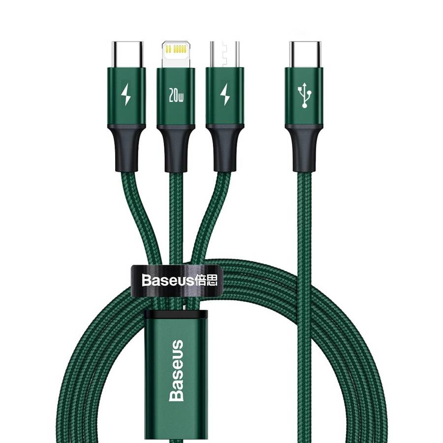 Baseus Rapid 3in1 USB Typ C - USB Typ C / Lightning / micro USB cable 20 W 1,5 m green (CAMLT-SC06)