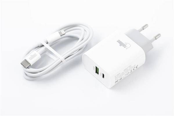 CALLME CHARGER LS13 2 USB QC3.0+PD WHITE WITH LIGHTNING CABLE