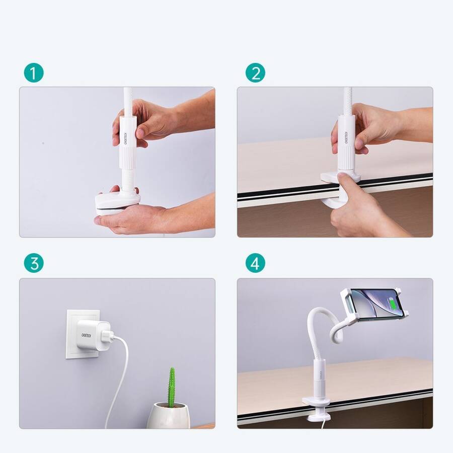 CHOETECH DESK TELEPHONE HOLDER WITH CLIP WIRELESS CHARGER QI 15W WHITE (T584-F)