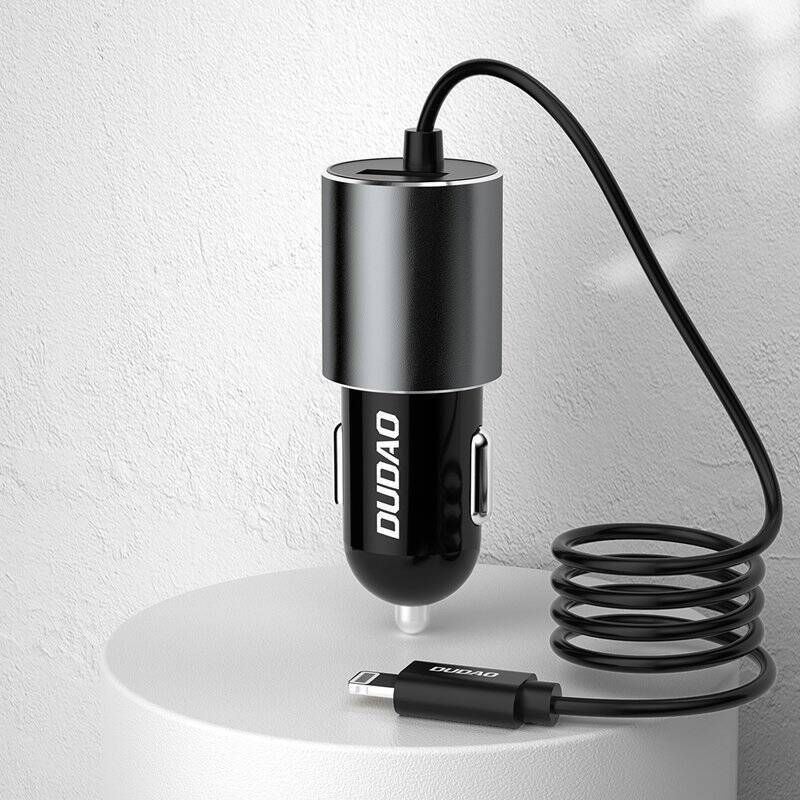DUDAO USB CAR CHARGER WITH BUILT-IN CABLE USB TYPE C 3.4 A BLACK (R5PRO T)