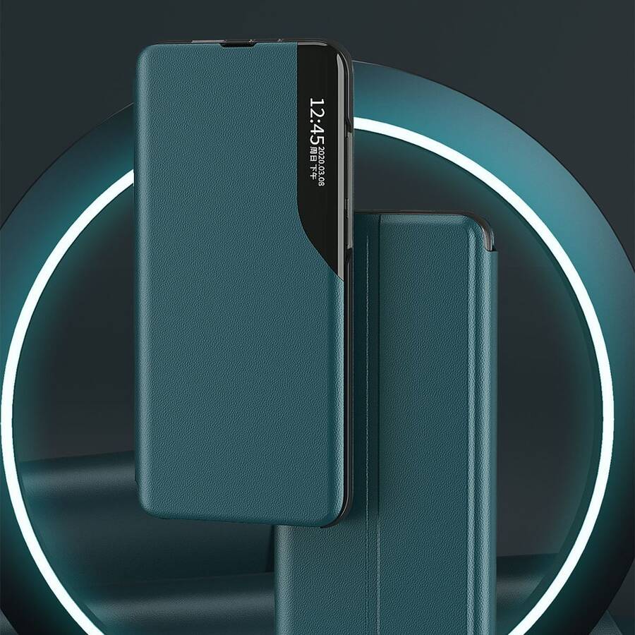 ECO LEATHER VIEW CASE ELEGANT BOOKCASE TYPE CASE WITH KICKSTAND FOR SAMSUNG GALAXY A72 4G GREEN