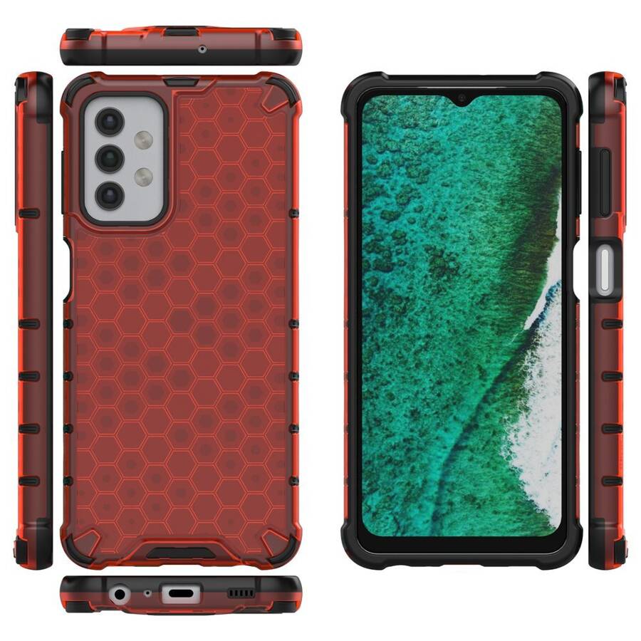 HONEYCOMB CASE ARMOR COVER WITH TPU BUMPER FOR SAMSUNG GALAXY A32 5G RED