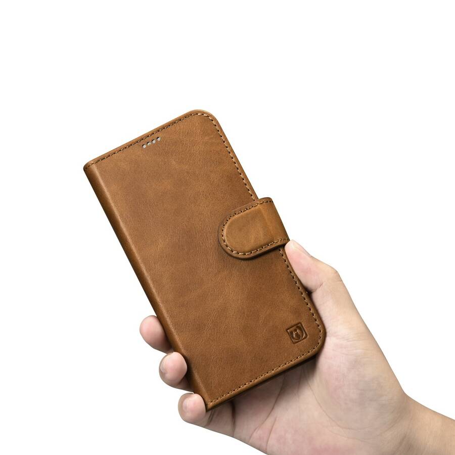 ICARER OIL WAX WALLET CASE 2IN1 COVER IPHONE 14 PRO ANTI-RFID LEATHER FLIP CASE BROWN (WMI14220722-TN)