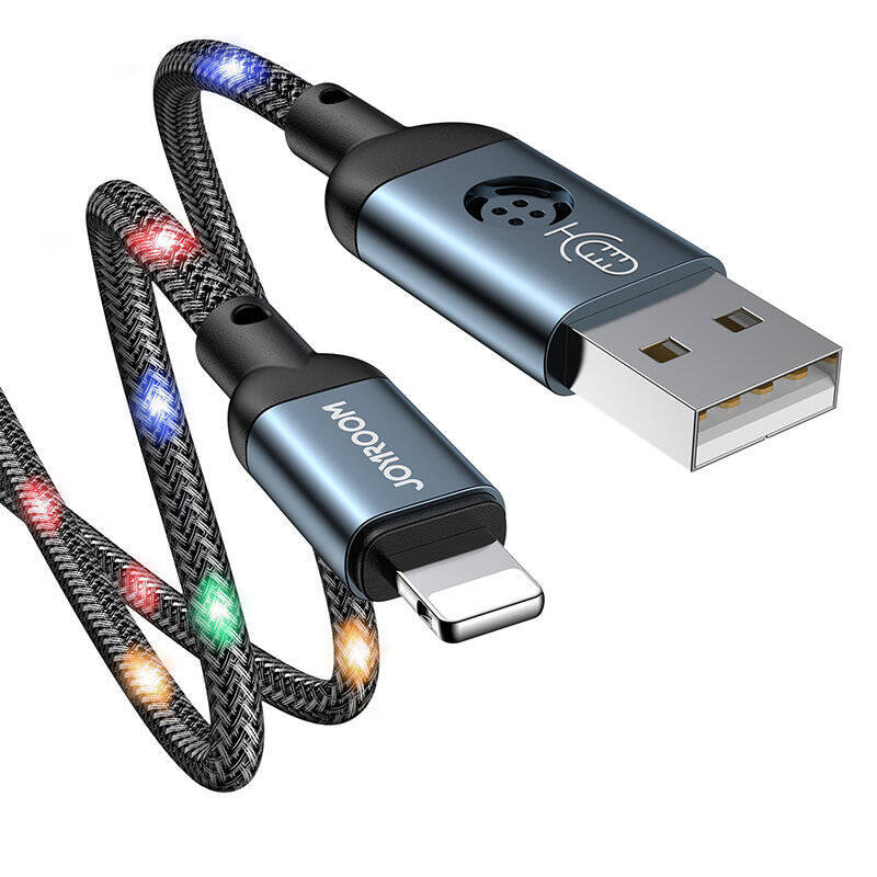JOYROOM DURABLE CABLE USB CABLE - LIGHTNING WITH SOUND-RESPONSIVE LED BACKLIGHT 2.4A 1.2M GRAY (S-1230N16)