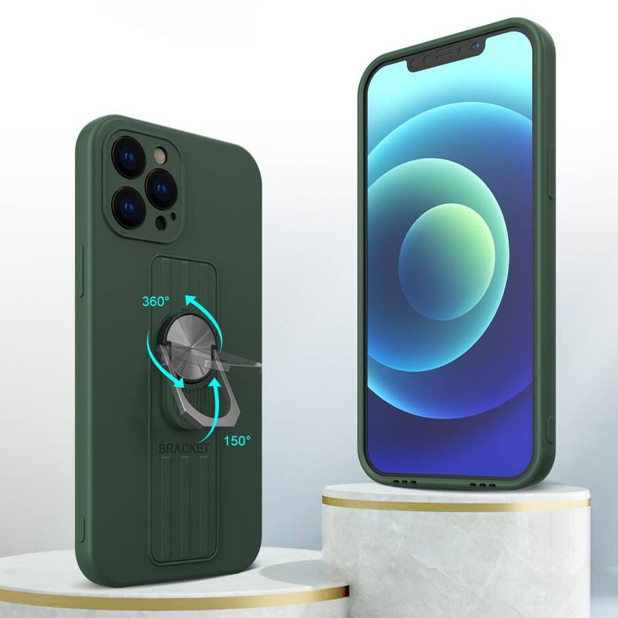 RING CASE SILICONE CASE WITH FINGER GRIP AND STAND FOR IPHONE XS MAX DARK BLUE