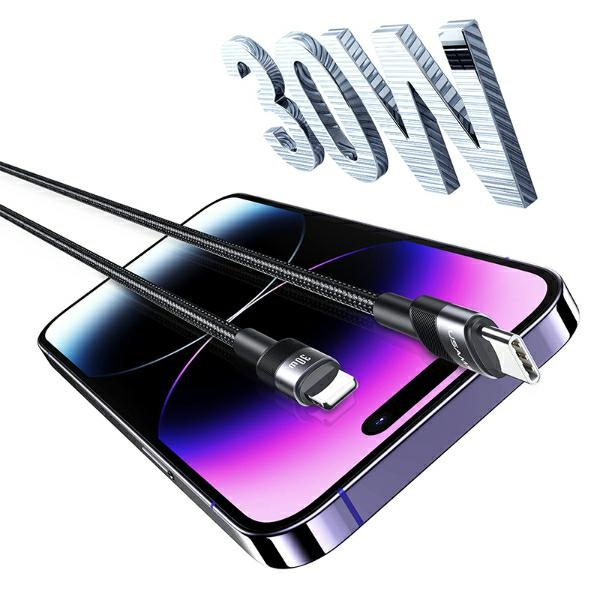 USAMS Kabel USB-C na Lightning 30W 1,2m   czarny/black SJ729USBSG01 (US-SJ729) (tuba)