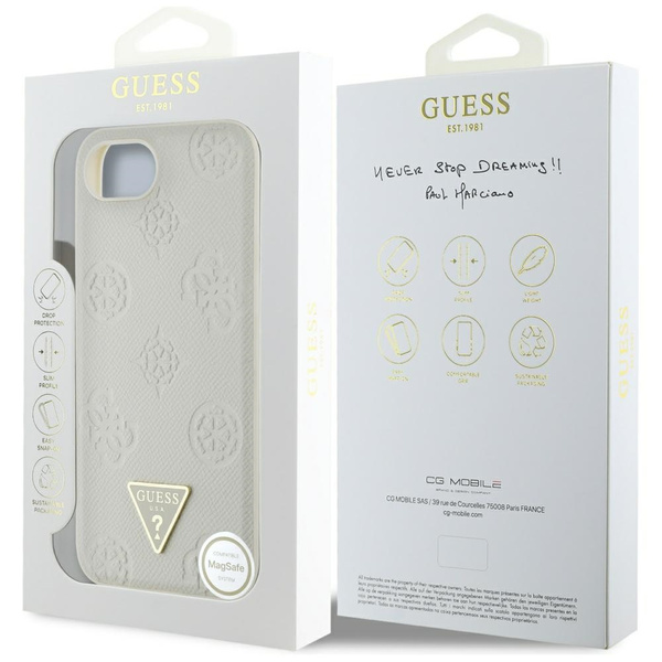 Etui Guess Grained Hot Stamp Peony       Triangle Logo MagSafe do iPhone 16e beżowy