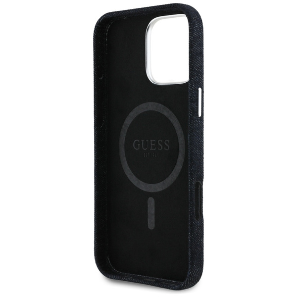 Etui Guess Denim Triangle Logo MagSafe   do iPhone 16 Pro czarny