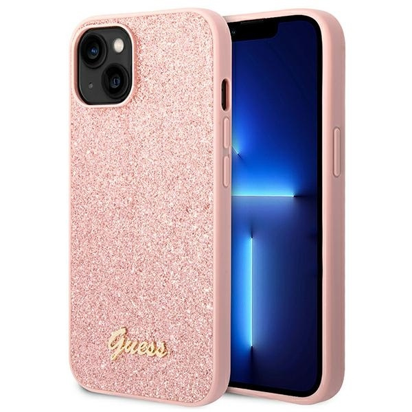 Guess GUHCP14MHGGSHP iPhone 14 Plus/ 15 Plus 6.7" różowy/pink hard case Glitter Script
