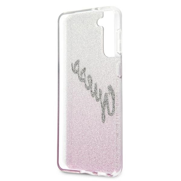 Etui Guess Glitter Gradient Script na Samsung Galaxy S21+ - różowe
