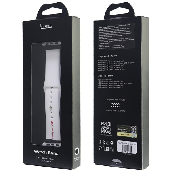 Pasek Audi Sport Red Logo Silicone Watch Strap do Apple Watch 44/45/46/49mm biały