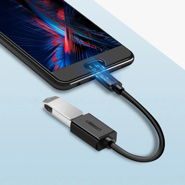 Kabel Ugreen US133 10396 micro USB (męski) / USB-A (żeński) OTG płaski 0.15m - czarny