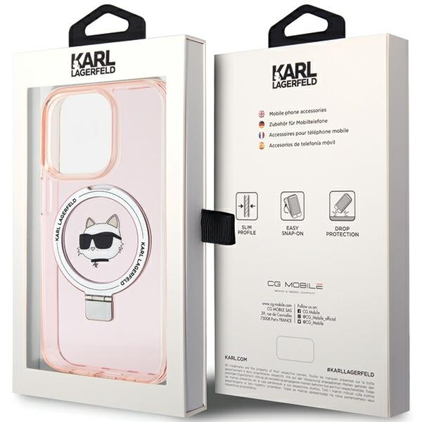 Etui Karl Lagerfeld Ring Stand Choupette Head MagSafe do iPhone 15 Pro Max - różowe