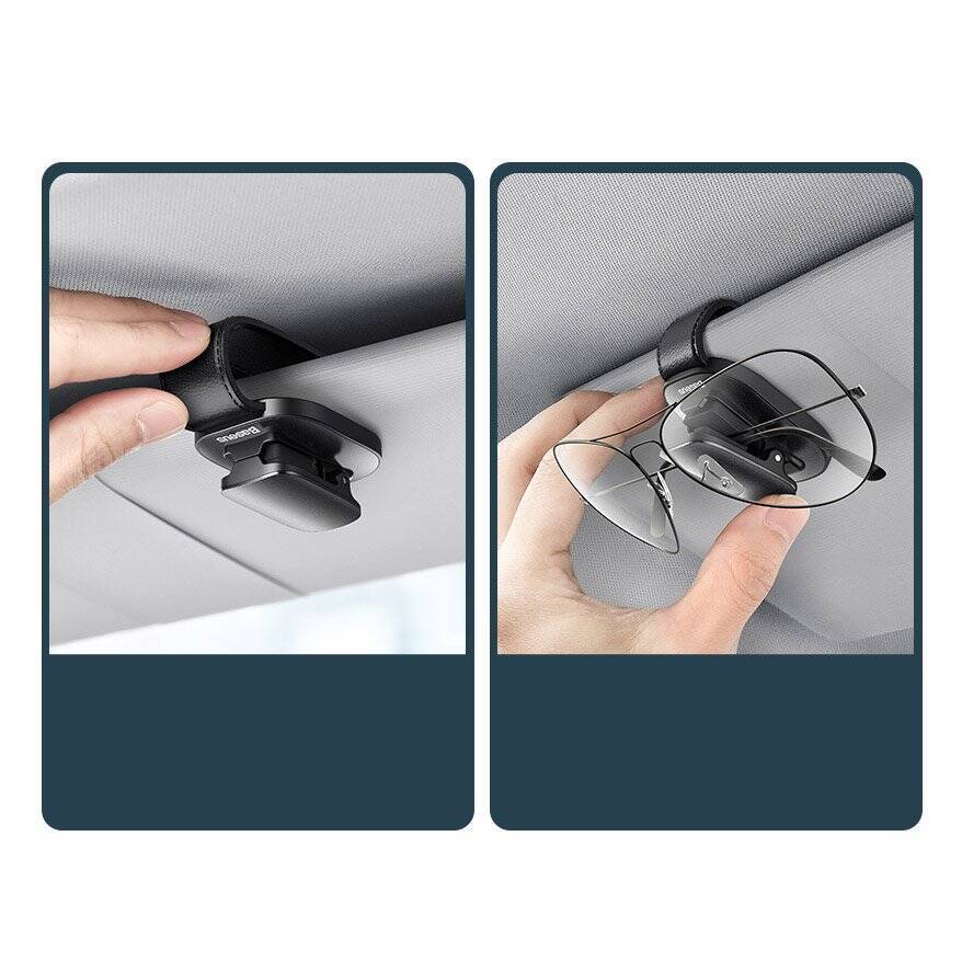 Baseus samochodowy uchwyt klips na okulary do okularów srebrny (ACYJN-B0S)