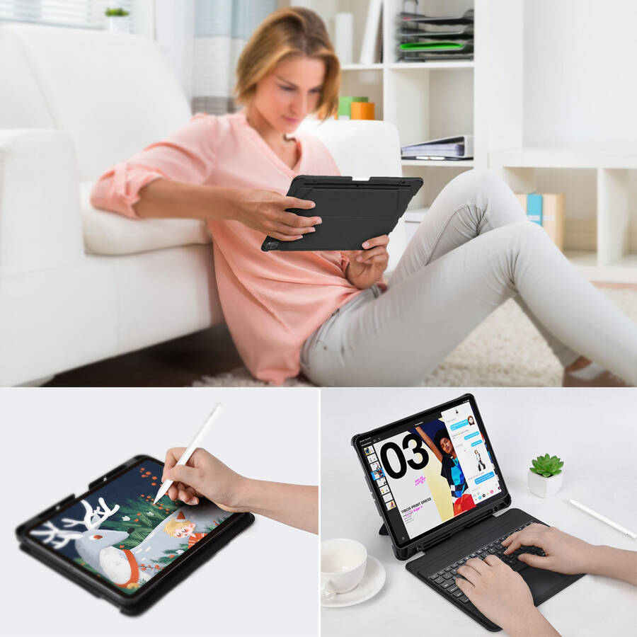 Choetech Keyboard Case etui pokrowiec do iPad Pro 12,9" 2020 / 2021 bezprzewodowa klawiatura Bluetooth czarny (BH-015)