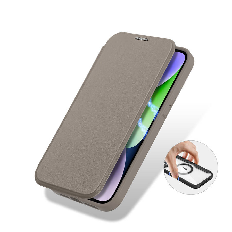 Dux Ducis Skin X Pro etui iPhone 14 Plus magnetyczny pokrowiec MagSafe z klapką beżowy