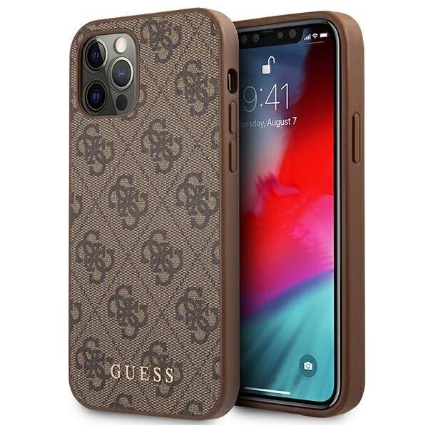 GUESS GUHCP12LG4GFBR IPHONE 12 PRO MAX 6,7" BRĄZOWY/BROWN HARD CASE 4G METAL GOLD LOGO