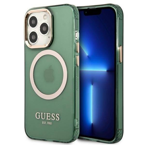 GUESS GUHMP13XHTCMA IPHONE 13 PRO MAX 6,7" ZIELONY/KHAKI HARD CASE GOLD OUTLINE TRANSLUCENT MAGSAFE