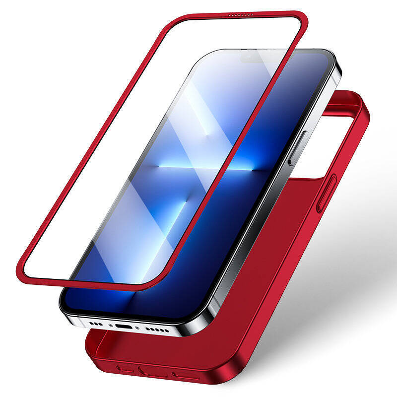 Joyroom 360 Full Case etui pokrowiec do iPhone 13 Pro Max obudowa na tył i przód + szkło hartowane czerwony (JR-BP928 red)