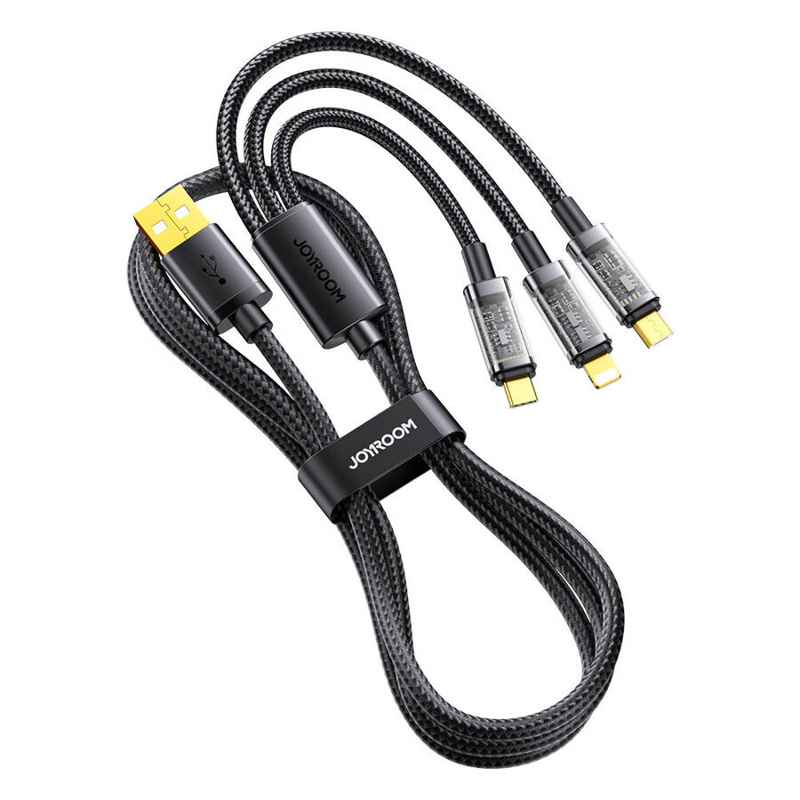 Joyroom 3w1 kabel USB - USB Typ C / Lightning / micro USB 3,5 A 1,2m czarny (S-1T3015A5)