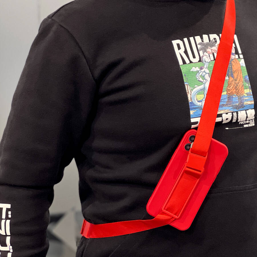 Rope case żelowe etui ze smyczą łańcuszkiem torebka smycz Samsung Galaxy A22 5G czerwony