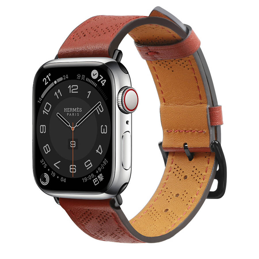 Strap Leather skórzany pasek Apple Watch Ultra, SE, 8, 7, 6, 5, 4, 3, 2, 1 (49, 45, 44, 42  mm) opaska bransoleta czerwony