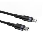 Baseus Cafule Cable wytrzymały nylonowy kabel przewód USB Typ C PD / Lightning 18W QC3.0 1m czarny-szary (CATLKLF-G1)